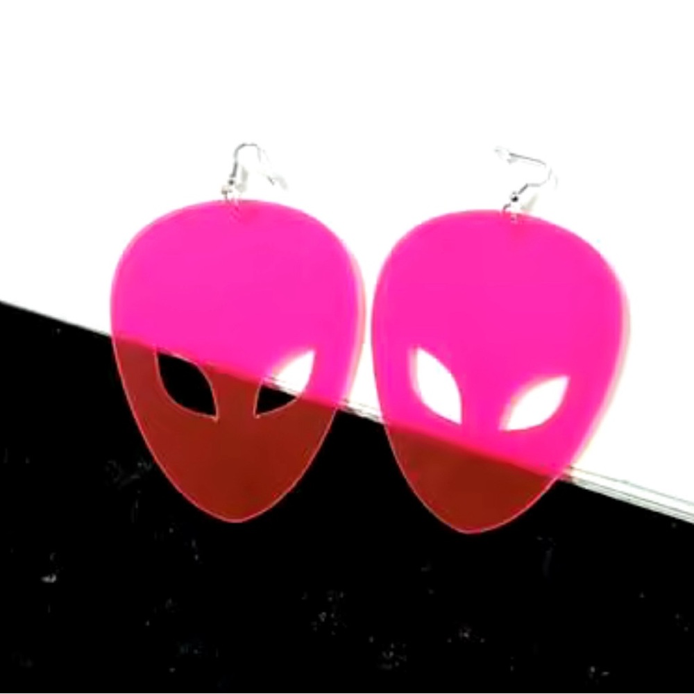 Big Alien Earrings Fluorescent Pink